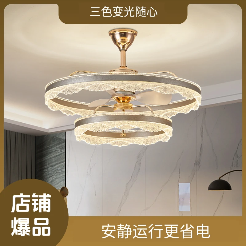 简艺轻奢风扇灯客厅圈圈风扇灯主卧室极简全铜电机风扇灯餐厅灯具