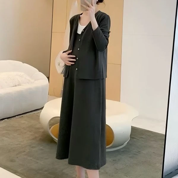 大码孕妇套装2025新款时尚洋气连衣裙女孕期慵懒风两件套显瘦2502