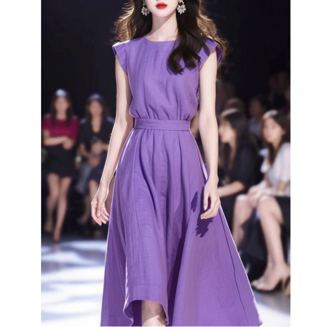 法式气质轻熟风松弛感紫色收腰连衣裙子女2025新款夏季轻奢高级感