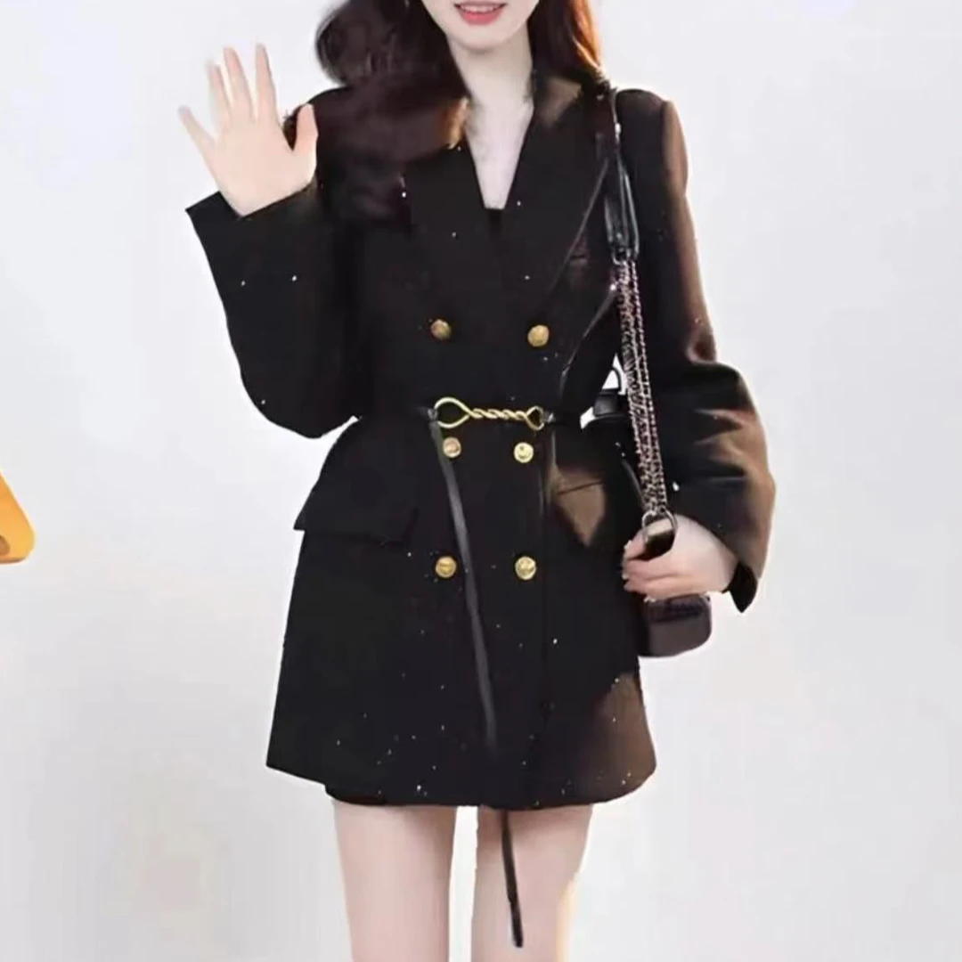 送腰带秋冬新品高级炸街气质收腰显瘦闪闪西装外套2880