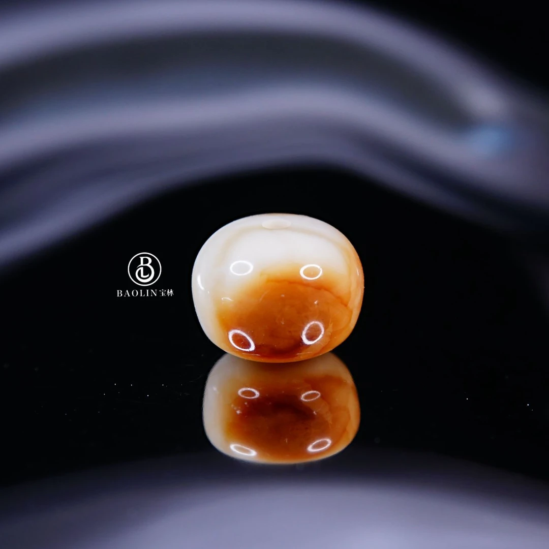 双11特惠·9.1mm瓷白底橘沁皮色老型墩  天然琥珀蜜蜡文玩配饰