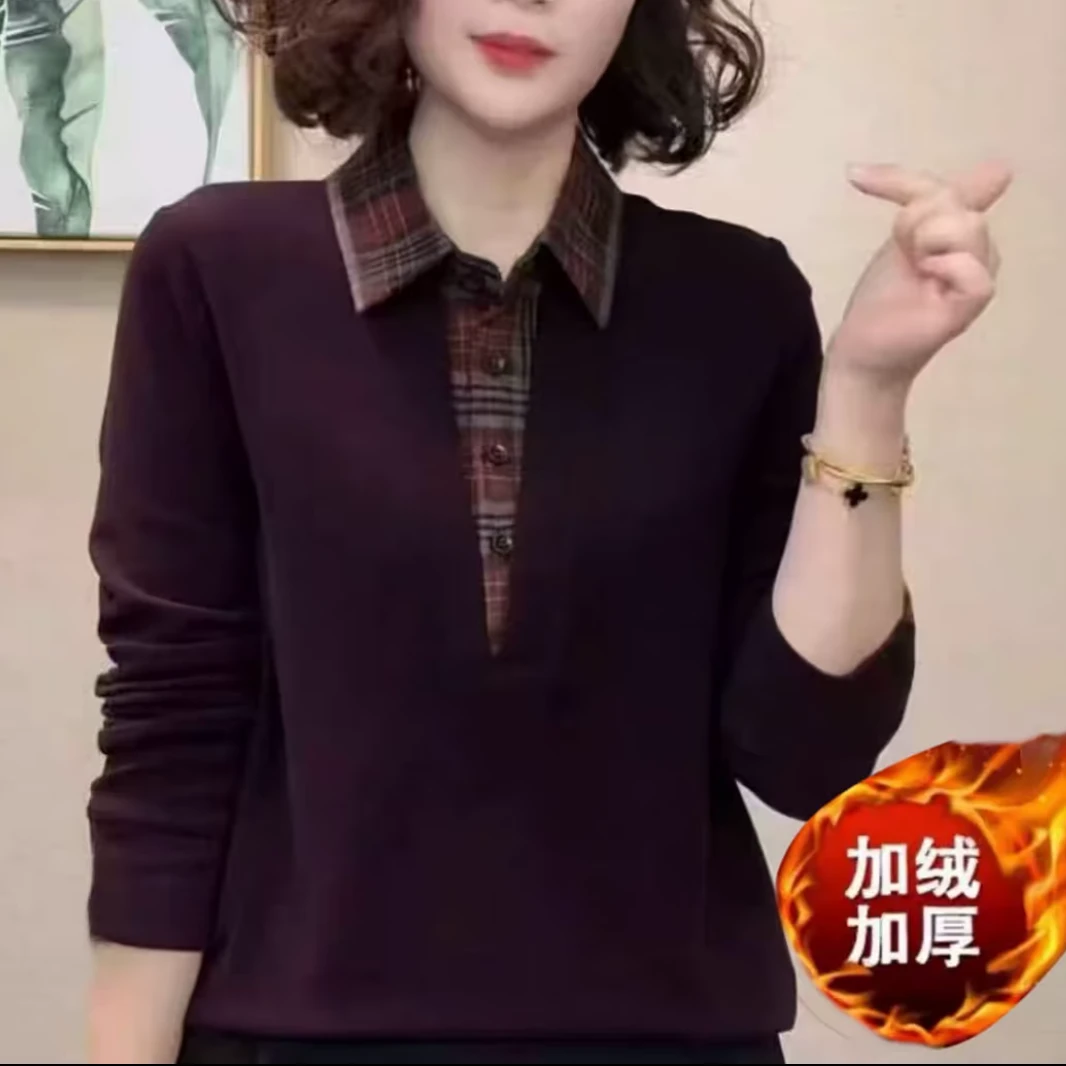 2655#（加绒加厚）格子领保暖上衣（4色可选）