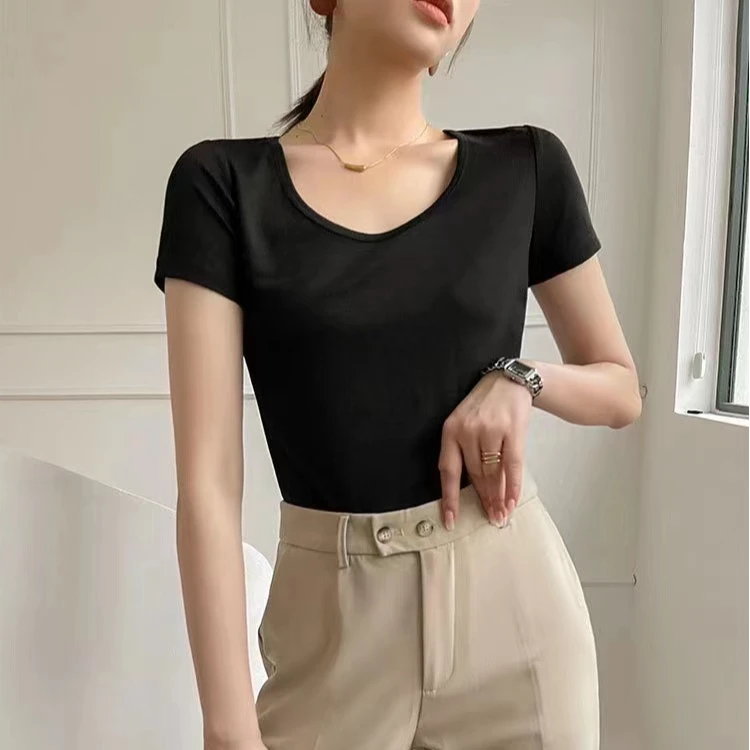 【凉感U领T】春夏大U领显瘦凉感透气短袖T恤简约短袖25105