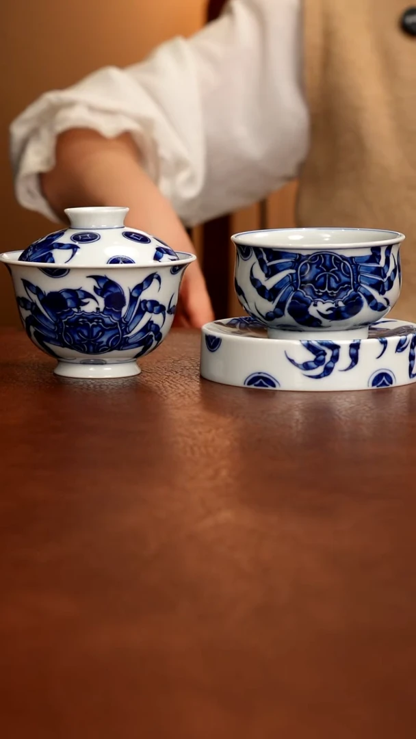摆件陶景德镇瓷器，青花瓷手绘茶具~