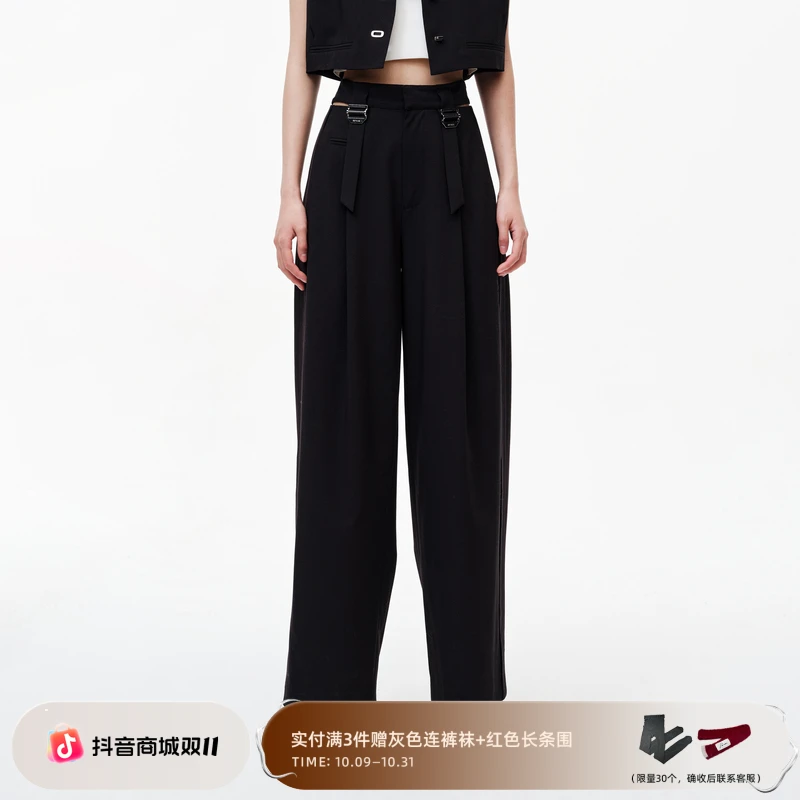 REVAN芮范2023夏季新品设计师款酷感街头风黑色西装裤RN31301068