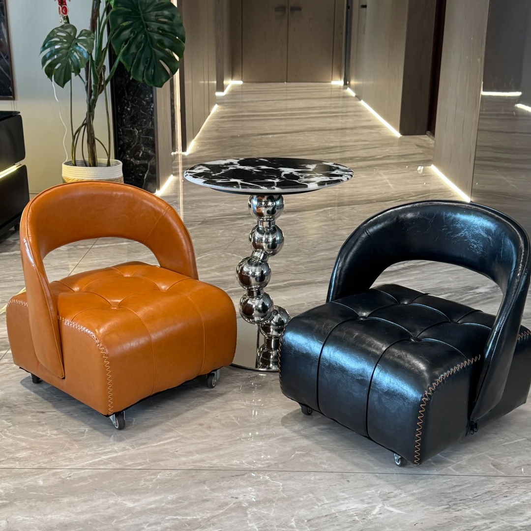 超大号现代轻奢阳台单人休闲椅落地沙发凳家用异形靠背懒人滑轮凳