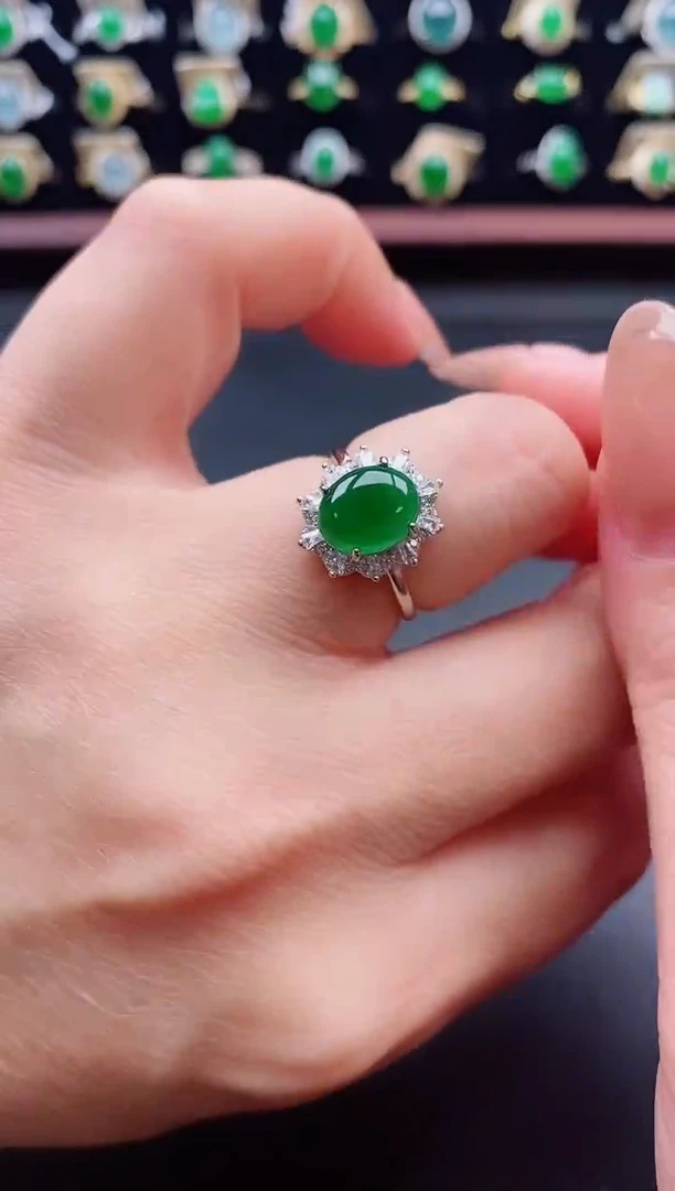 银S925镶嵌戒指翡翠1