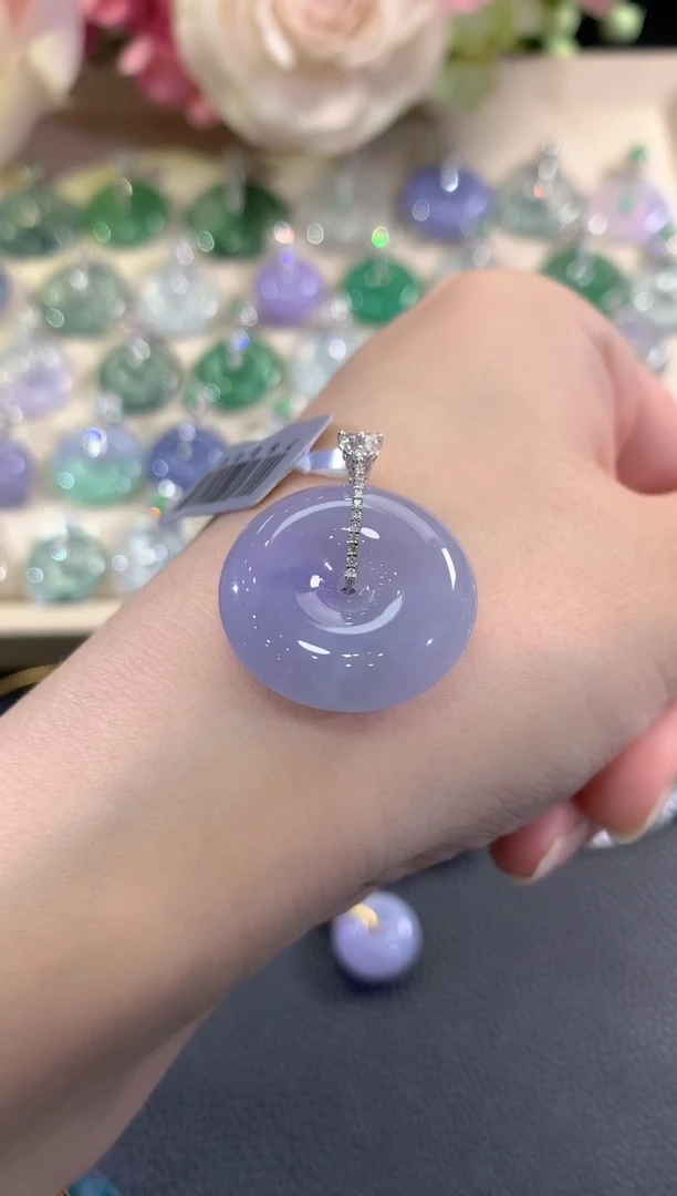 吊坠(不含链)18K金镶嵌翡翠b43 紫货有色差