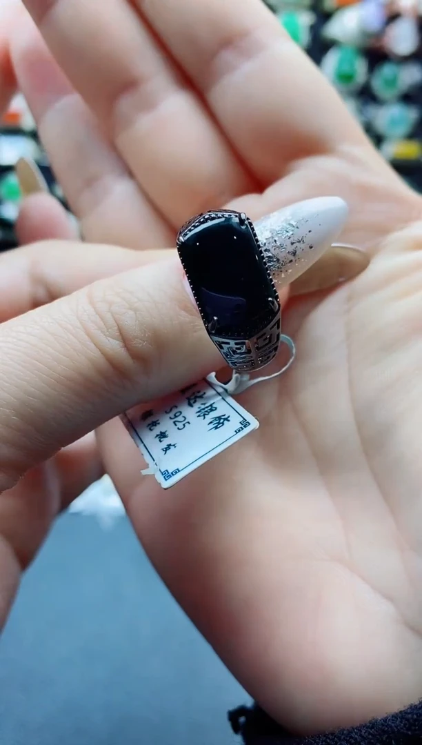 银S925镶嵌戒指翡翠天然翡翠A货男戒