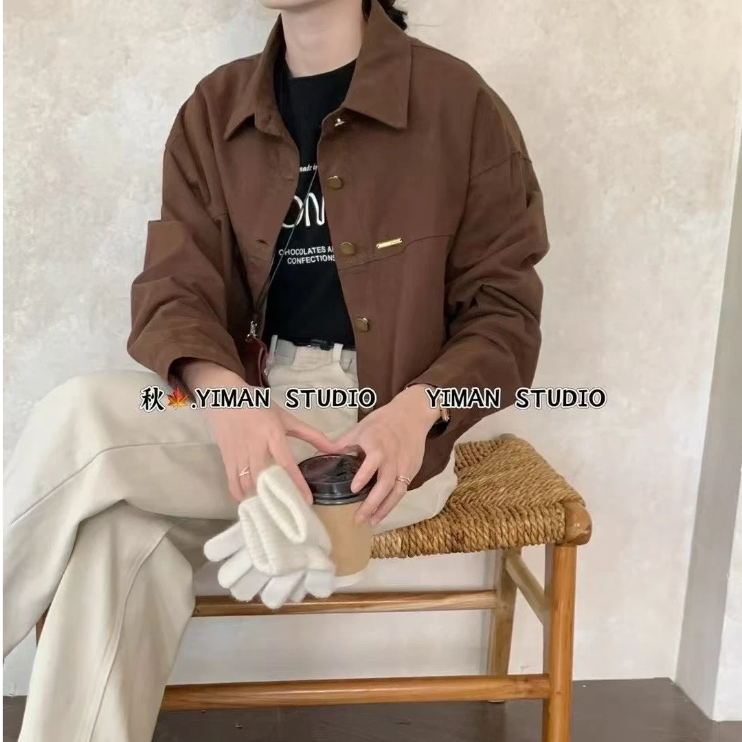 231S9763短外套秋季时尚纽扣短款长袖常规女翻领潮流纯色宽松