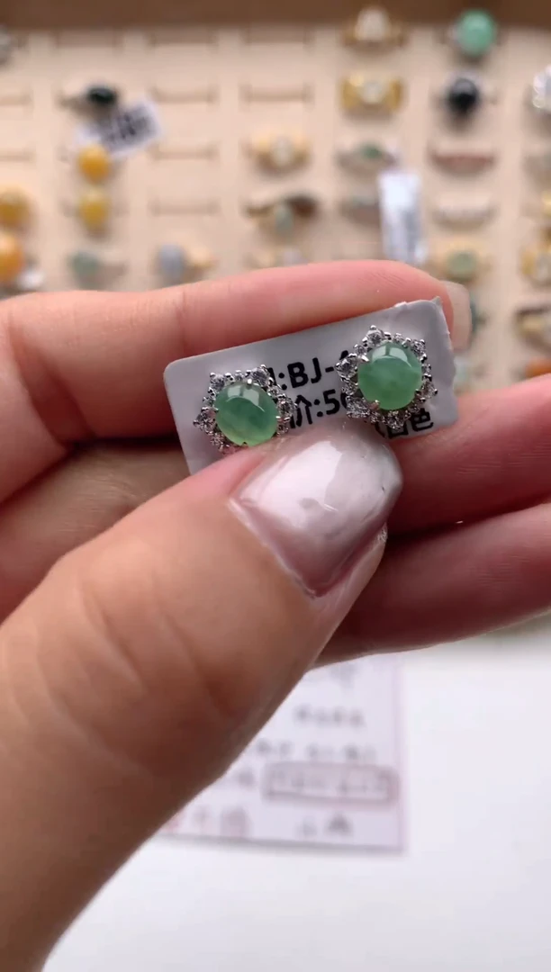 翡翠银S925镶嵌耳饰3457