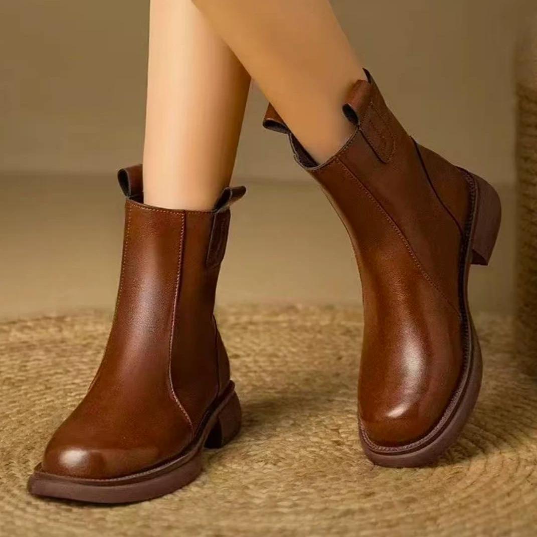 春秋潮流风棉靴卡其色靴子