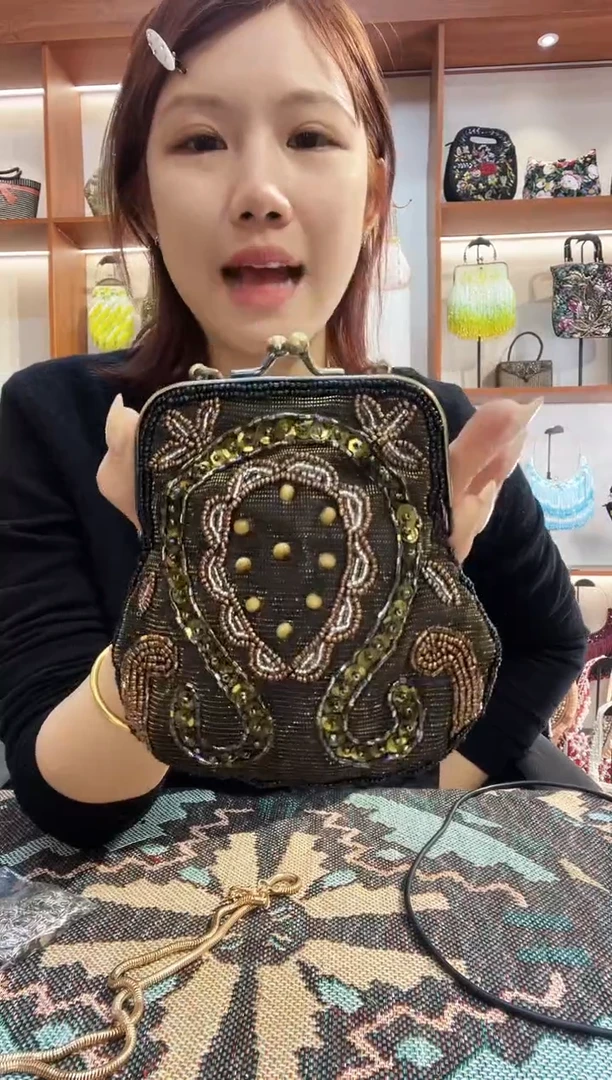 织物9号（微瑕福利不退换）手工珠珠包包腋下斜跨包手拿包