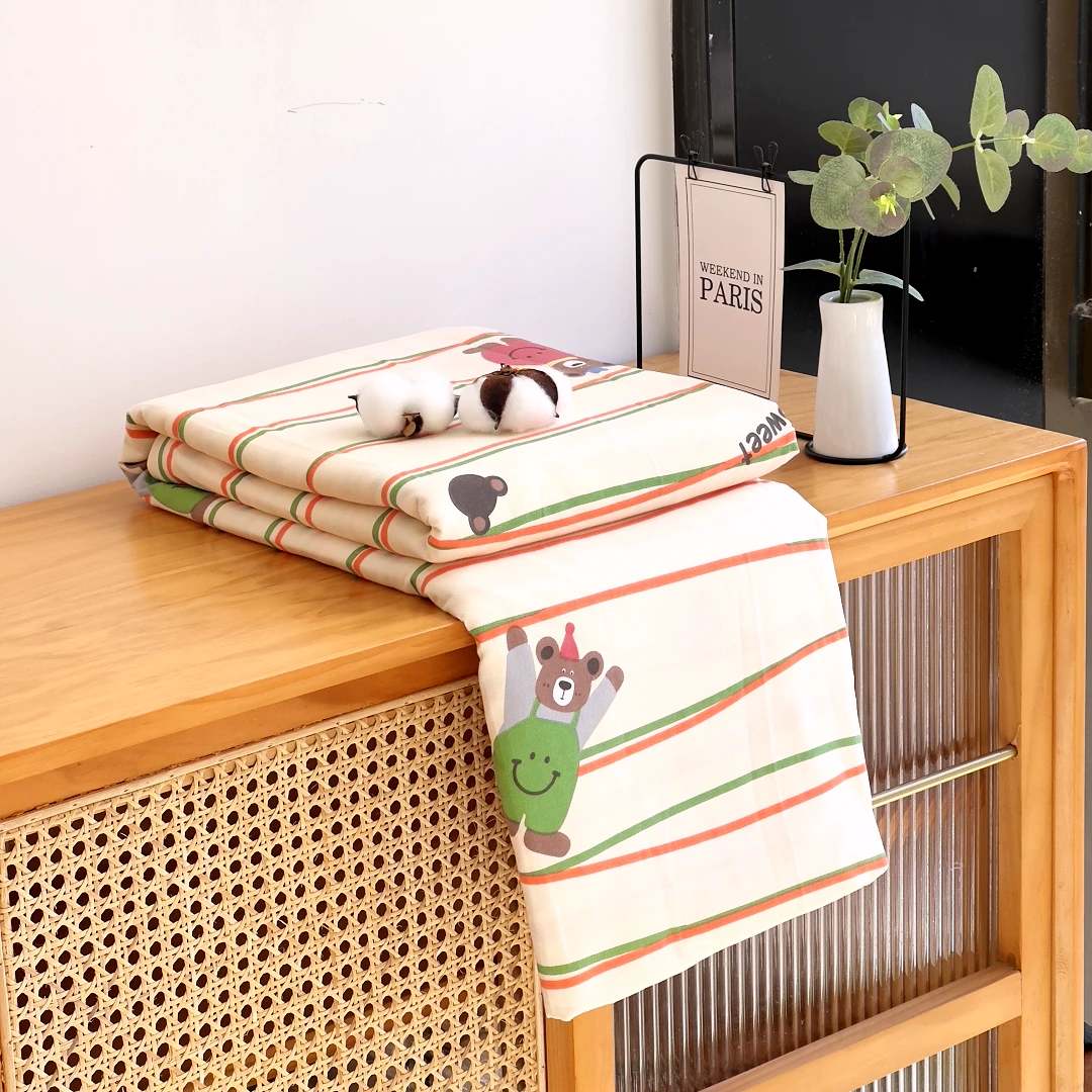 【京かわ会社】双层纱磨毛被套200*230cm 条纹熊