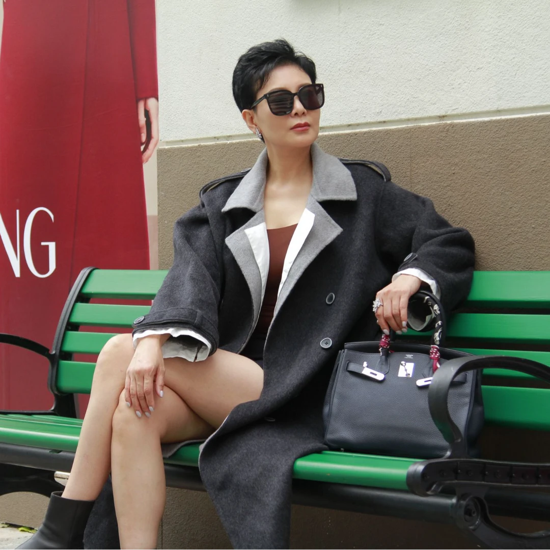 灰鸢尾絮 撞色双面呢羊毛大衣女秋冬高级感深灰毛呢外套