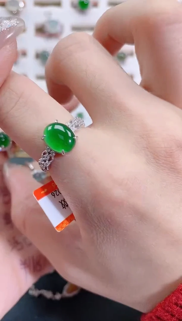 银S925镶嵌戒指翡翠天然翡翠