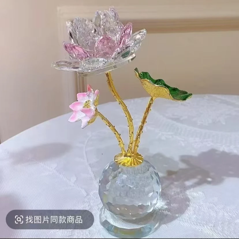 新款水晶莲花荷花创意家居摆件好运莲莲花瓶