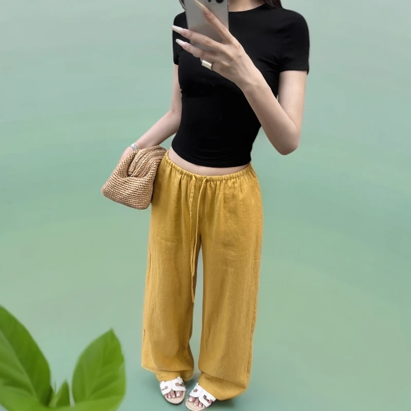 呼吸裤夏季窄腰头抽绳休闲裤外穿薄款阔腿裤宽松长裤女
