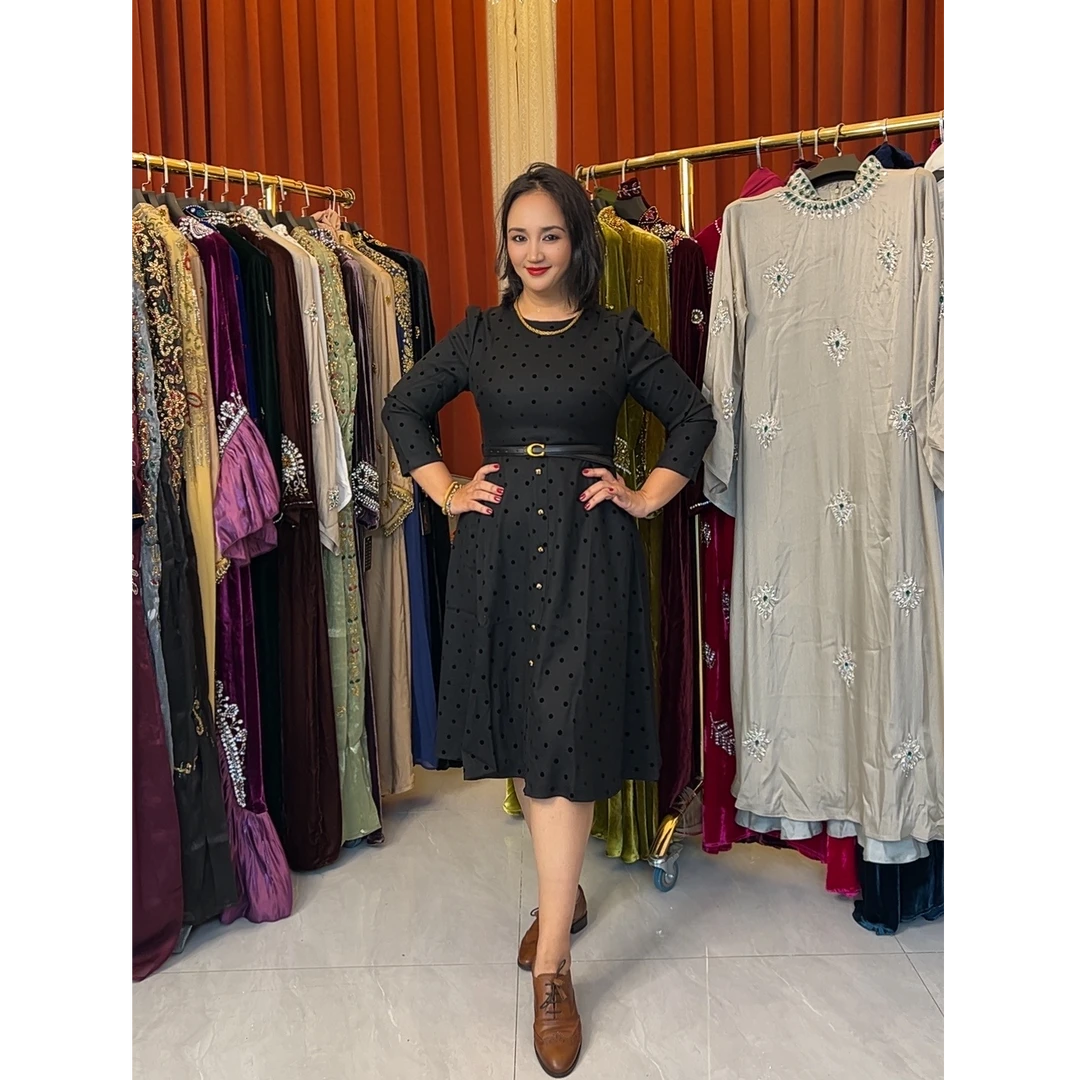 波点连衣裙气质黑色显瘦