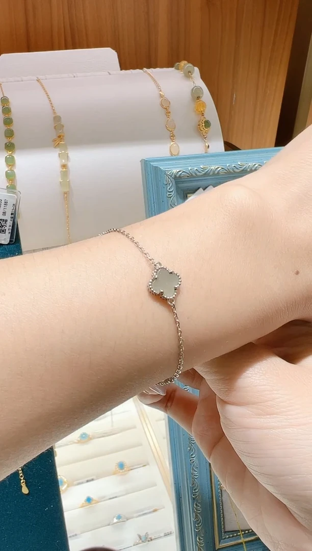 银S925镀金镶嵌手链和田玉@@