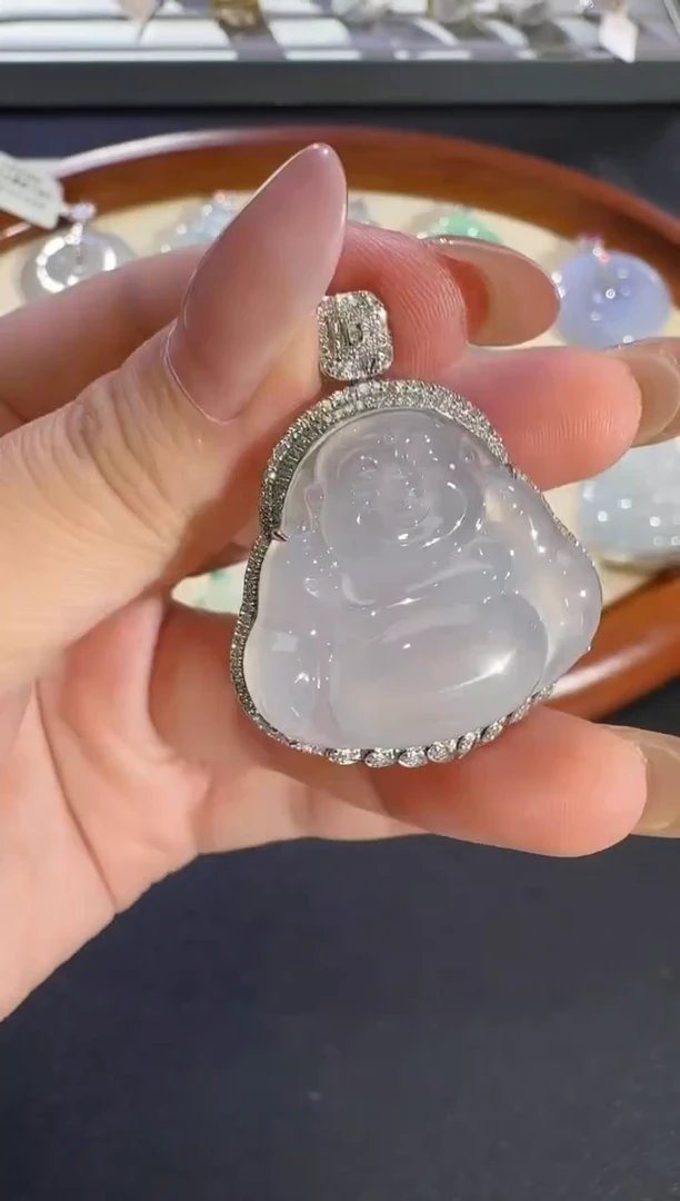 吊坠(不含链)18K金镶嵌翡翠【源头工厂】钻石镶嵌