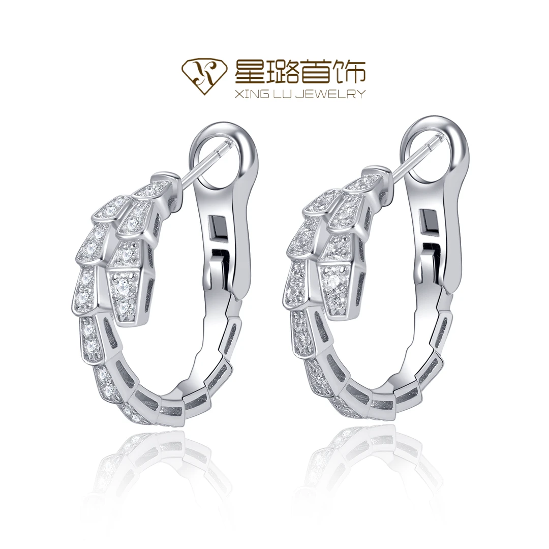 925银莫桑石耳饰 【蛇形耳扣】时尚个性百搭莫桑石耳环耳扣女款