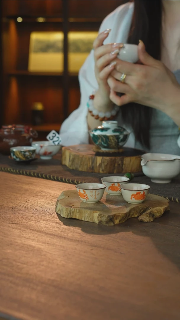 包铜梵红螃蟹一口杯3只款