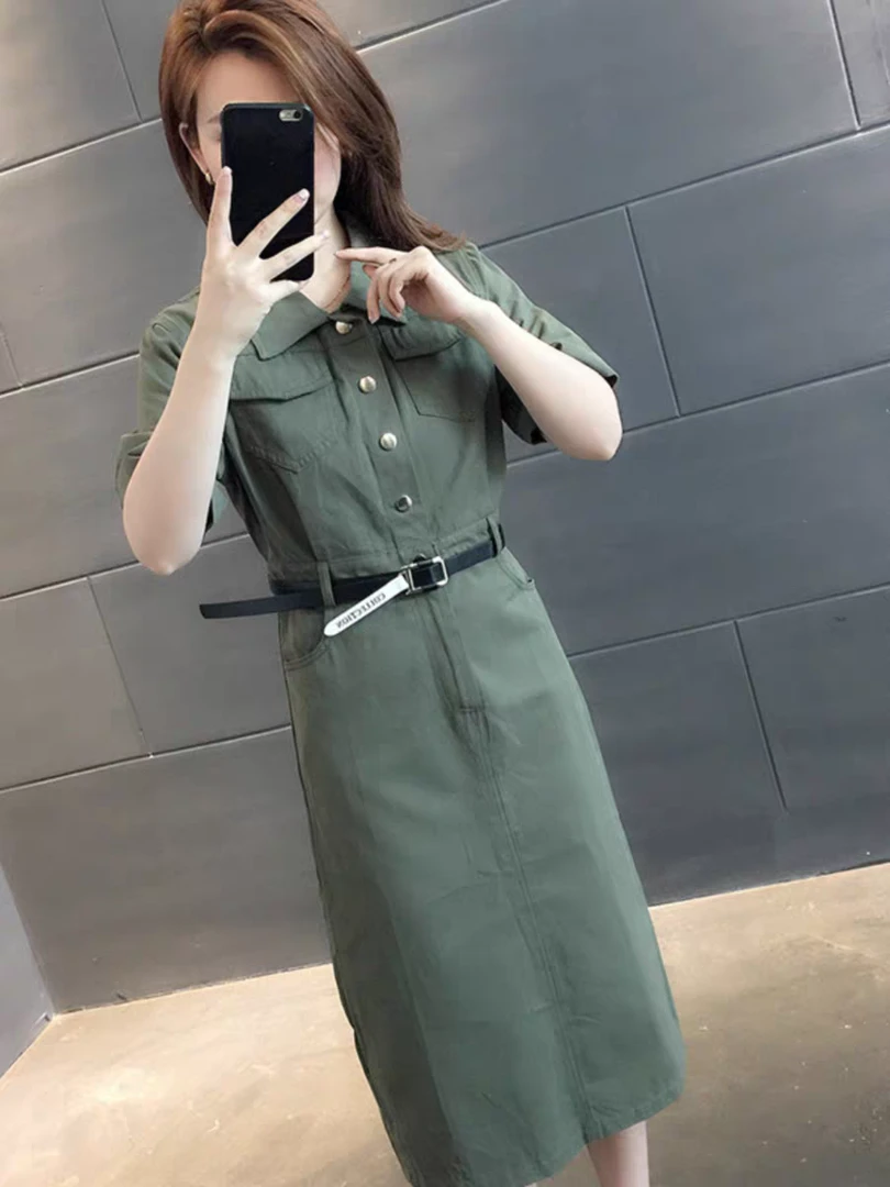 牛仔裙女夏收腰长裙小个子遮肚子显瘦梨型身材爆款微胖mm连衣裙子