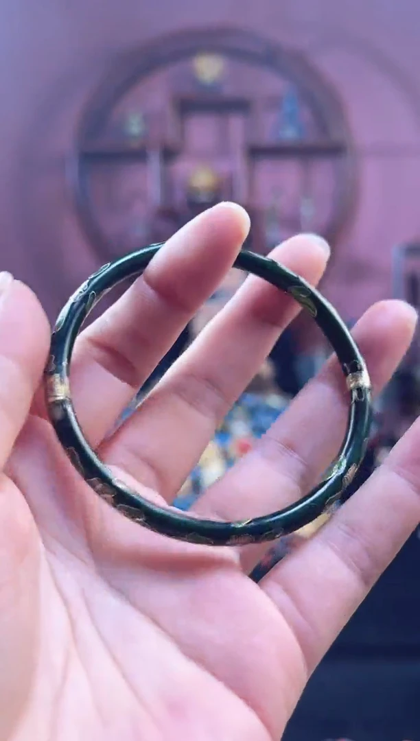 非遗 景泰蓝开口儿童镯 50-58 墨绿