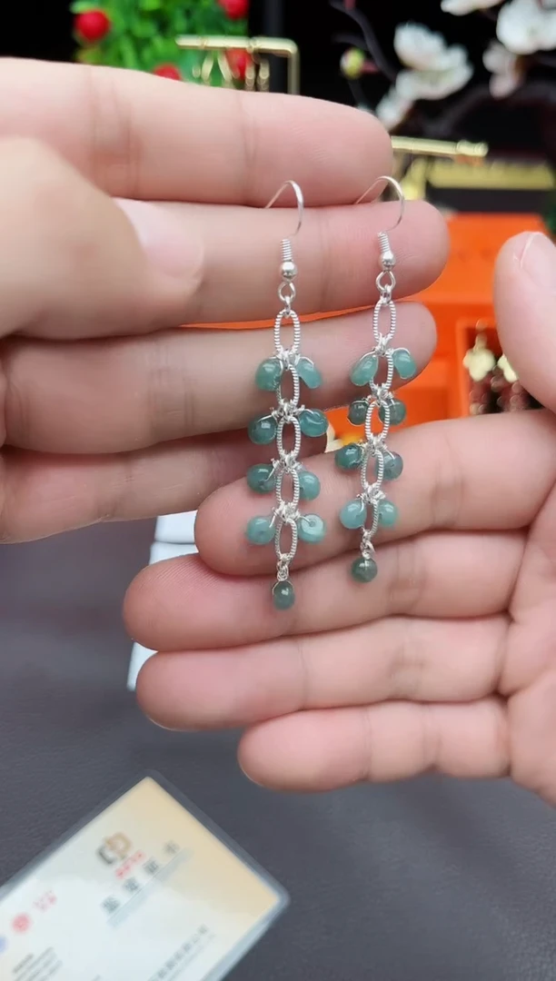 翡翠银S925镶嵌耳饰911000