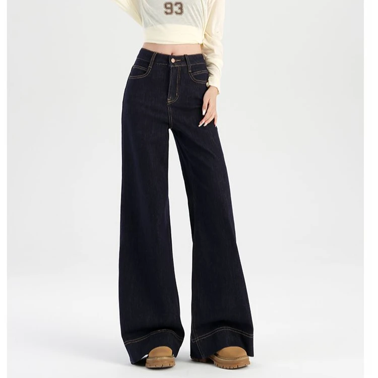 ZHENYIFANG/真衣坊春季丹宁蓝直筒牛仔裤裤子女高腰宽松拖地裤