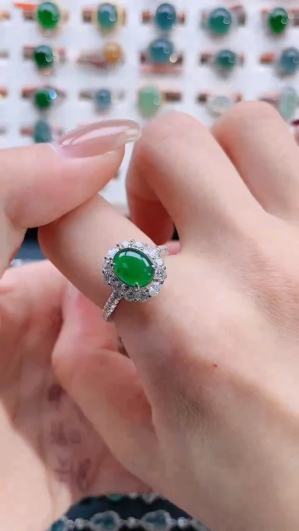 银S925镶嵌戒指翡翠天然翡翠