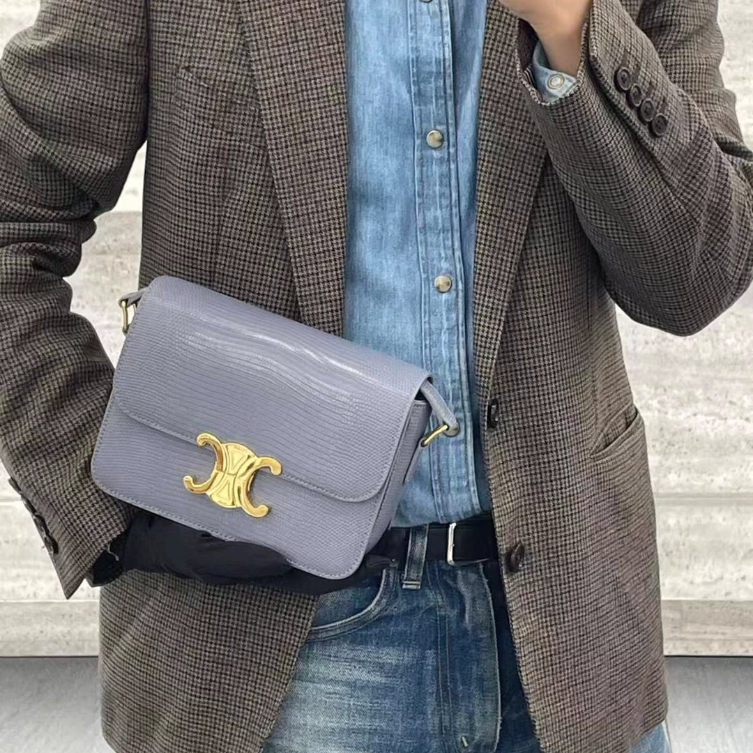 99新 Celine/思琳 蔚蓝中古/雾霾蓝 蜥蜴皮box 斜挎包  闲置新