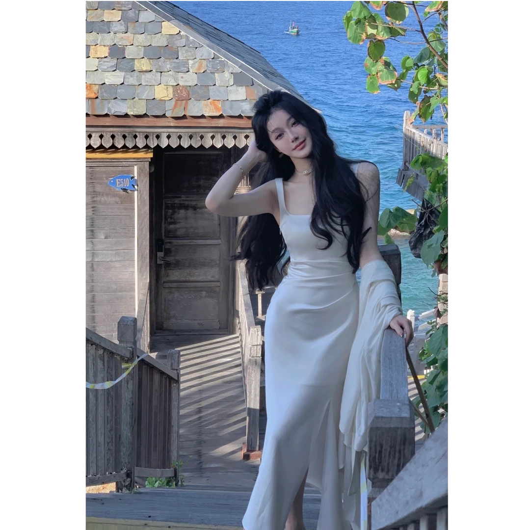 从一白色吊带连衣裙夏季修身缎面法式高级感气质礼服CY-S22286