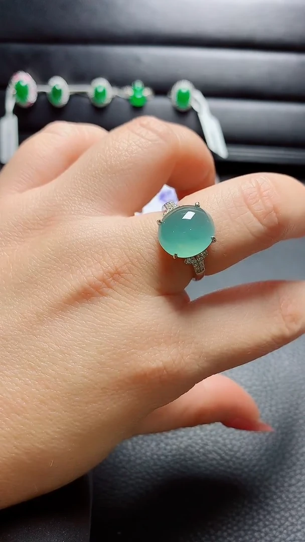 银S925镶嵌戒指翡翠  天然翡翠A货s925银镶