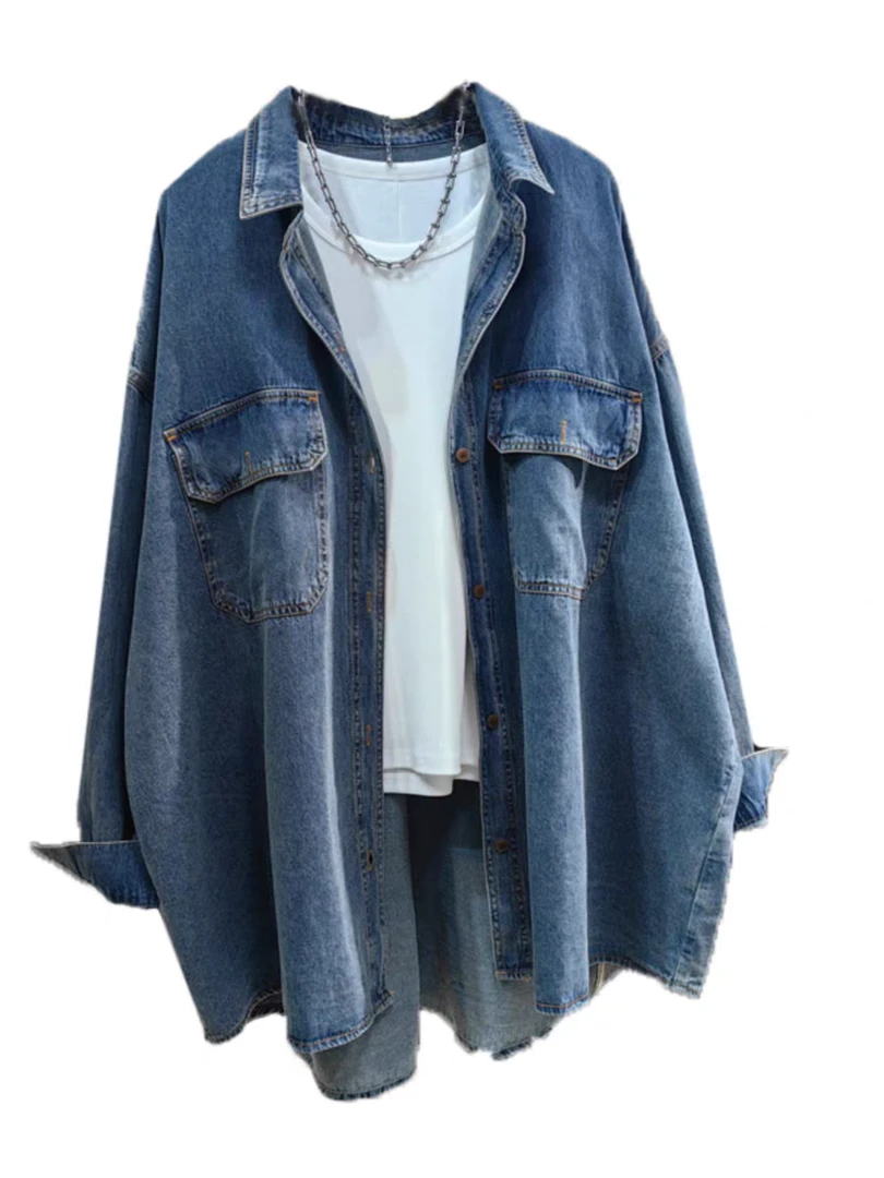 复古牛仔衬衫女大版2025春季新款韩版休闲慵懒风宽松港风衬衣外套