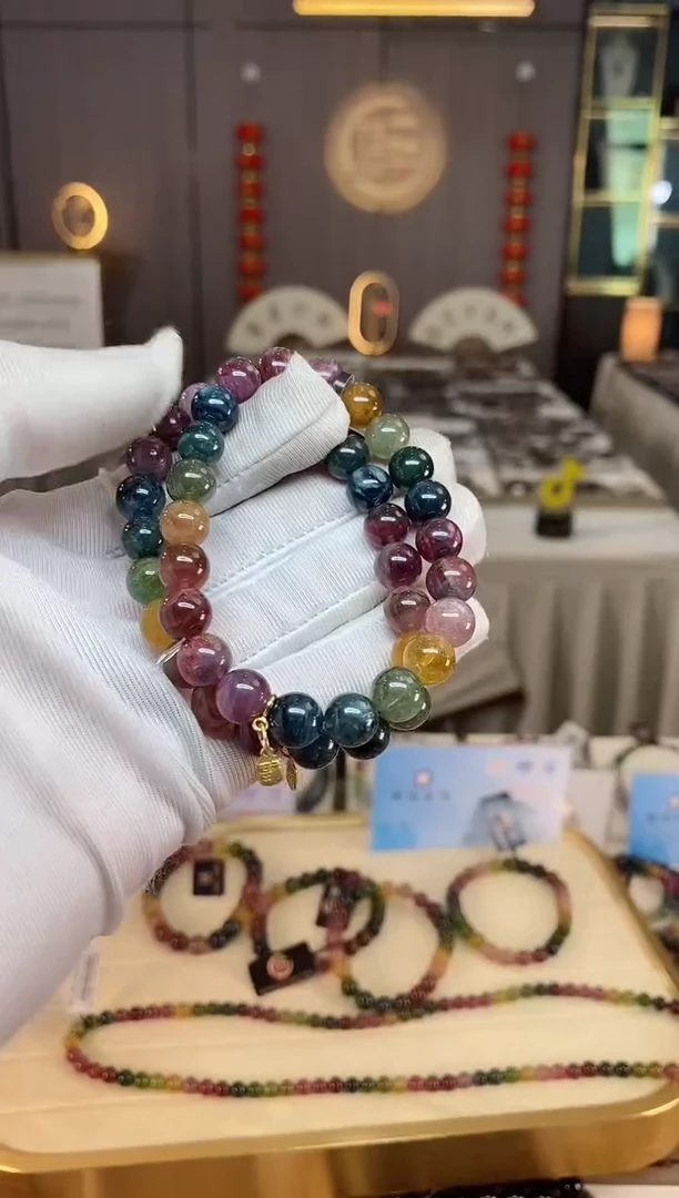 未镶嵌老矿碧玺彩虹单圈手串8mm+碧玺xion多样性发一条