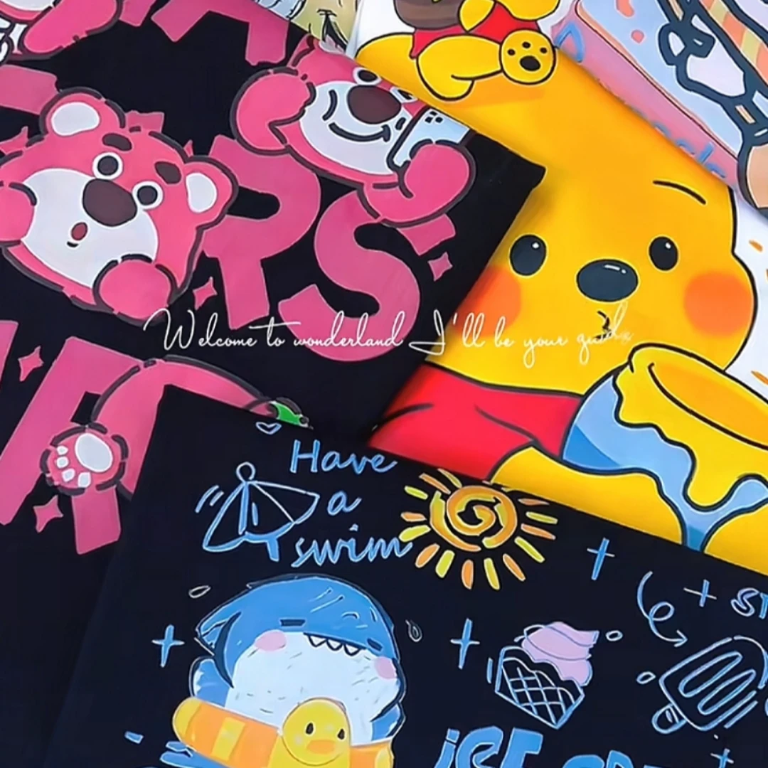 【A01-A79】渲染春夏季卡通2025新款oversize圆领T恤男女同款印花