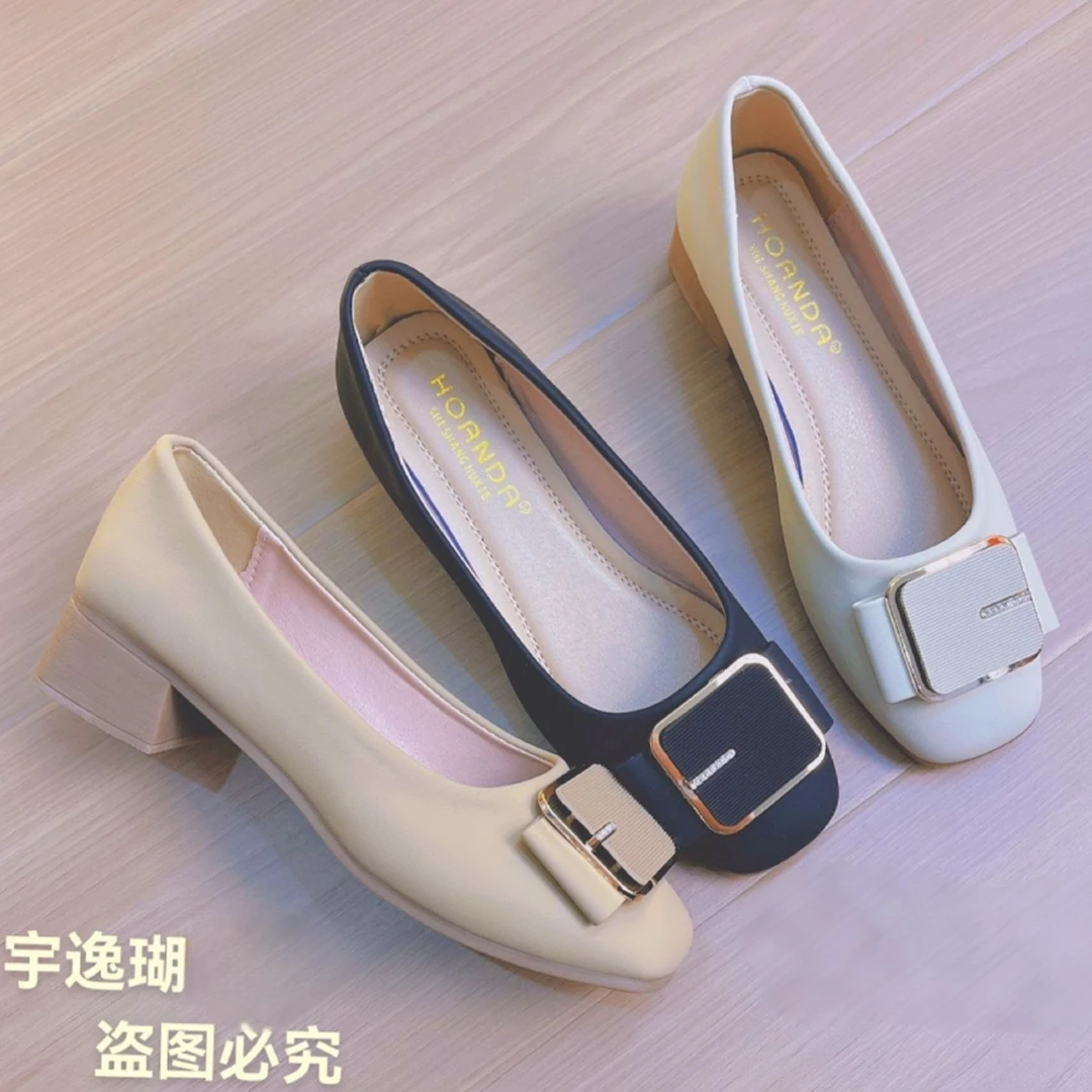 YYCORAL/宇逸瑚粗跟4公分浅口舒适中跟单鞋气质软底职业工作女鞋