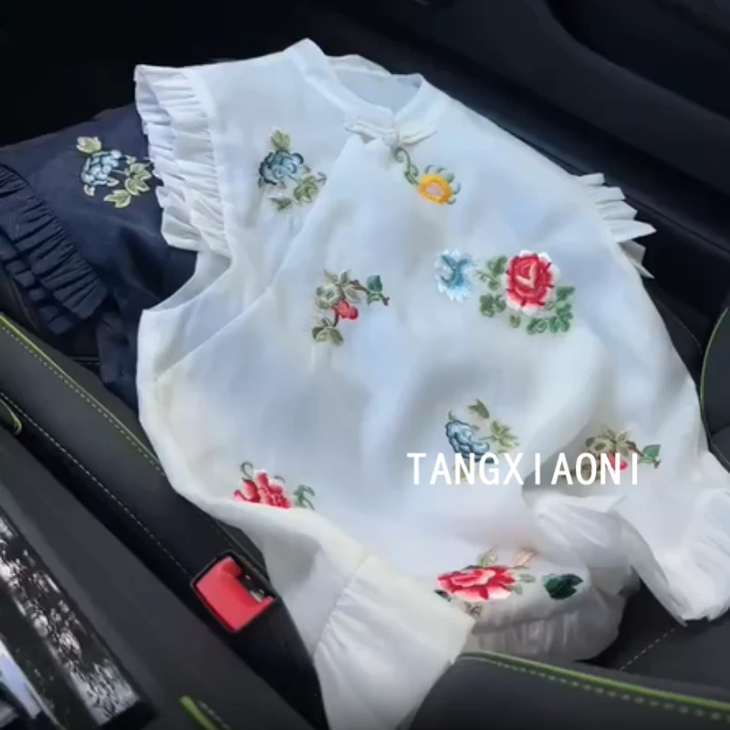 2店 两色【牡丹锦绣】 刺绣花小飞袖上衣潮牌女装潮牌女装