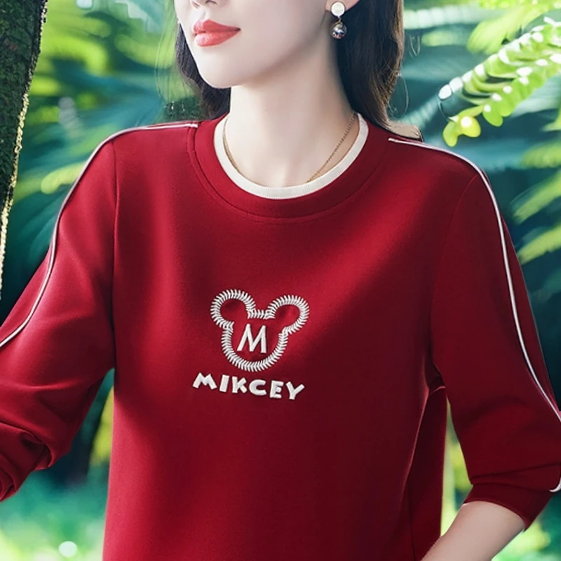 妈妈长袖运动卫衣女春秋季2025韩版宽松时髦圆领上衣加绒加厚潮流