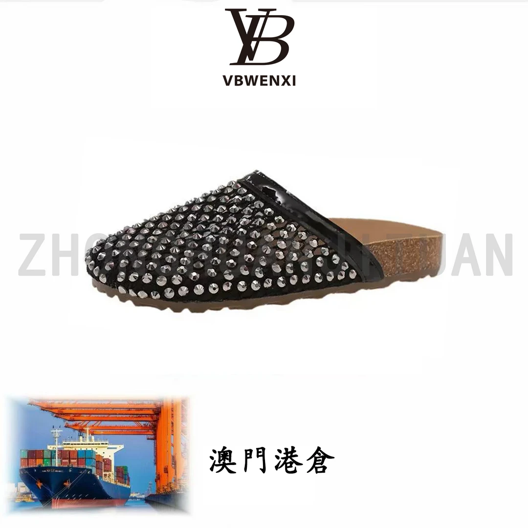 2025水钻新款夏季外穿平底透气镂空懒人包头拖鞋