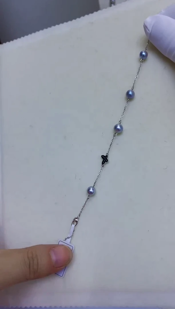 银S925镶嵌海水珍珠饰品真多麻色设计款手链