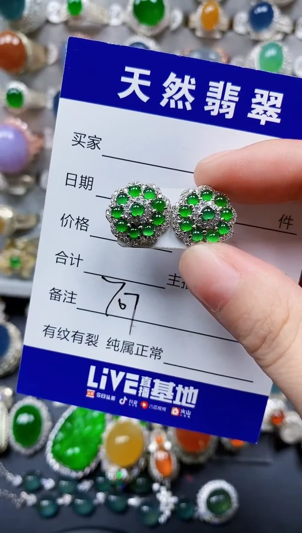 翡翠银S925镶嵌耳饰707