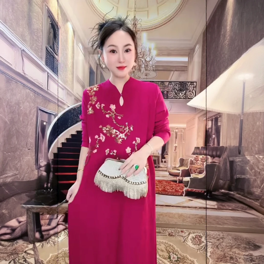 喜婆婆结婚高贵婚宴装连衣裙平时可以穿 旗袍妈妈秋冬气质打底裙