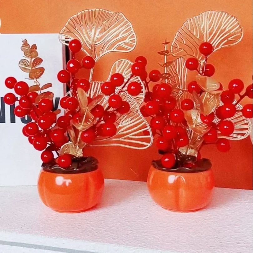 【抢！春节不打烊！】25年新款柿柿如意手工蛇年红果摆件电视柜装饰