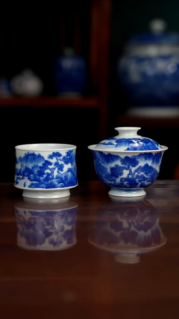 晓月柴窑 山水一套