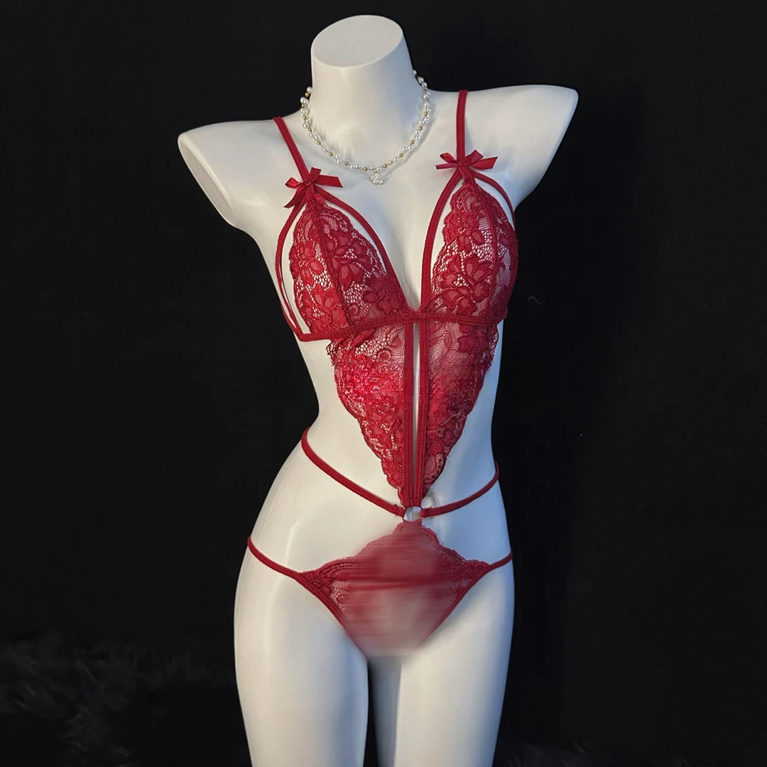 夏季新款性感蕾丝绑带设计修身连体露背纯欲连体衣睡裙女