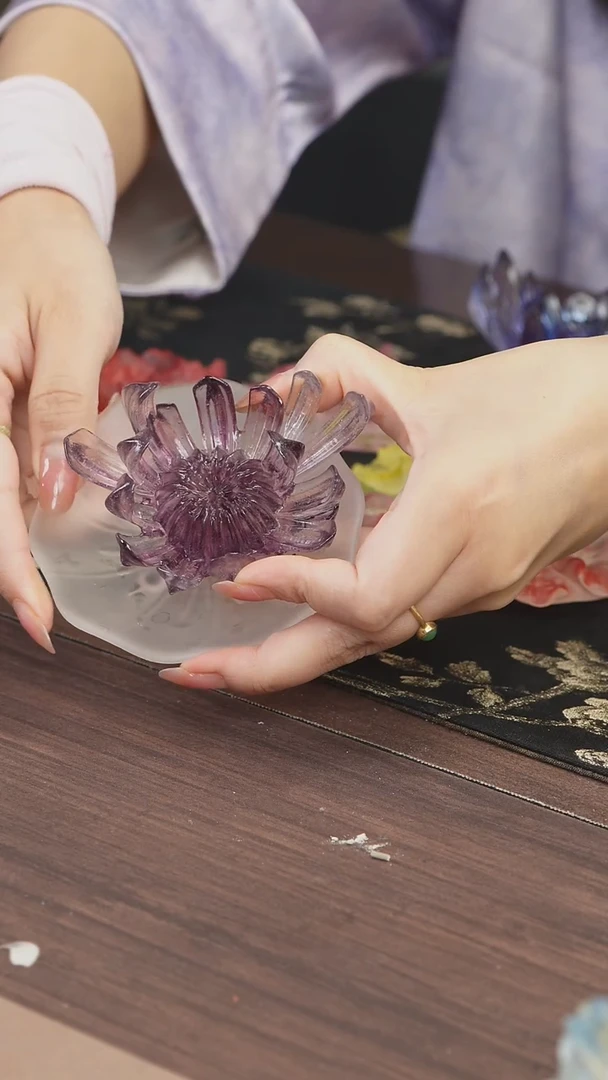 手工艺品琉璃j****r紫色菊花香插带杯垫