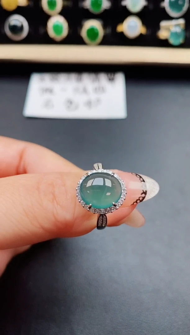翡翠戒指银S925镶嵌50850